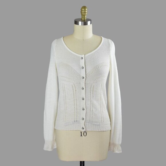 KNITTED & KNOTTED IVORY SHIMMER PALETTE CARDIGAN SWEATER - Picture 1 of 9